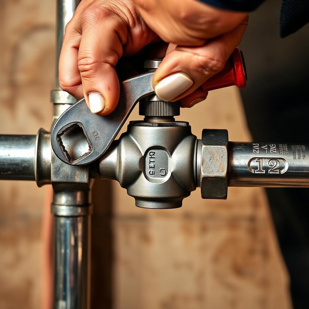 Plumber working on a pipe valve